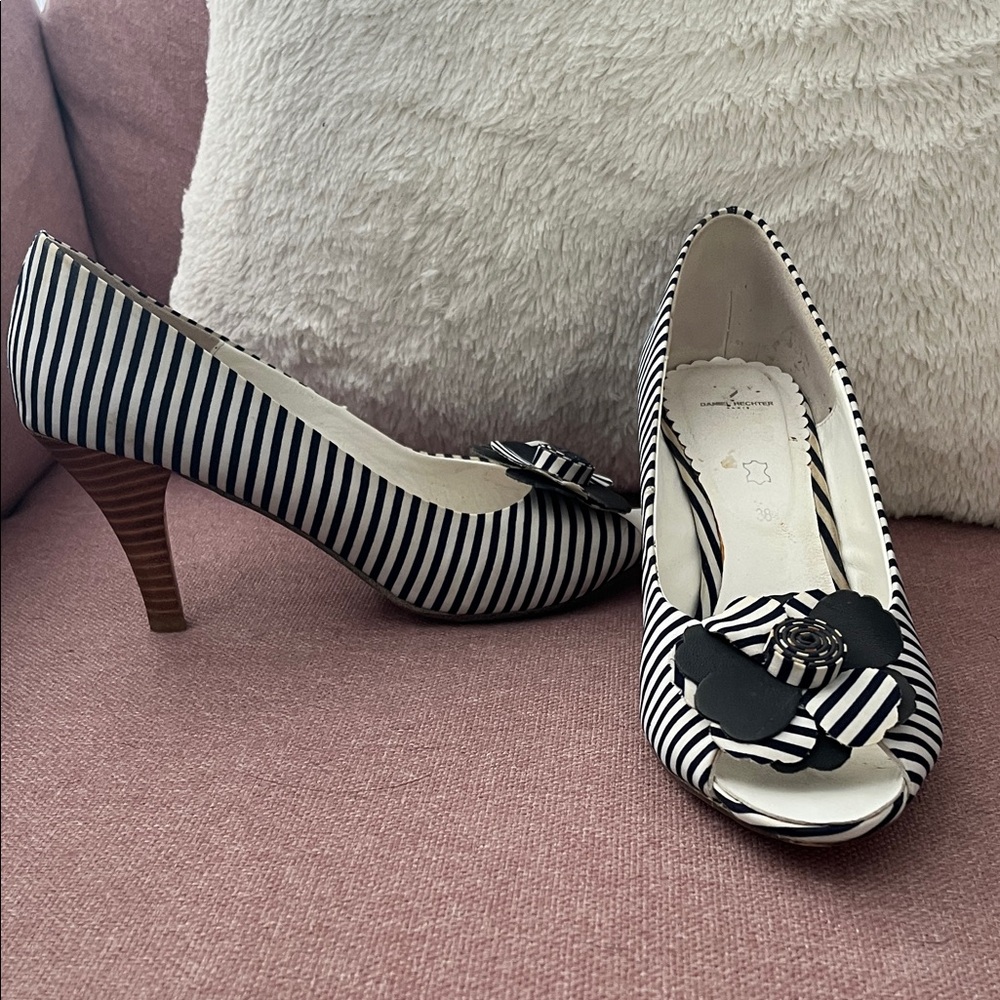 Daniel Hechter Navy and White Striped Heels